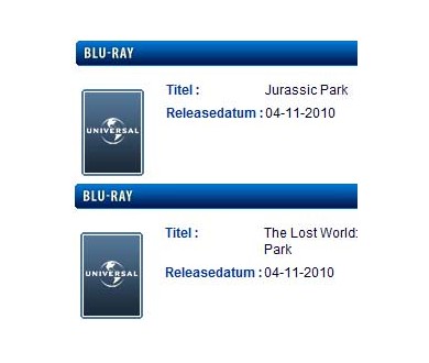 MAJ : Jurassic Park : 2 Blu-Ray référencés chez Universal !